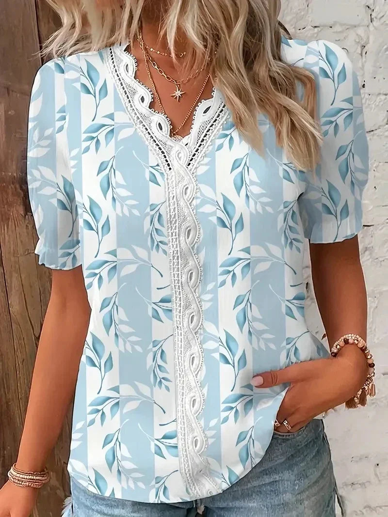 Nora  | Blomster Blonde V-Hals Bluse
