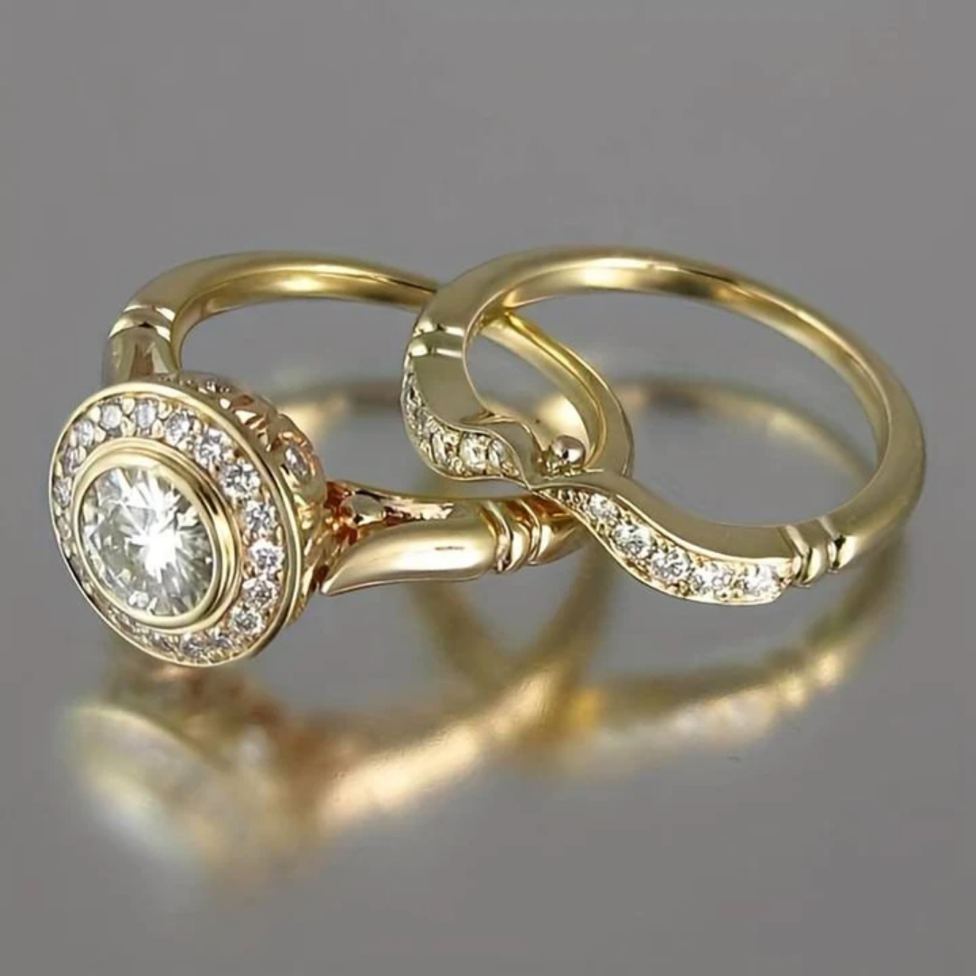 Sada vintage ringe af guld og zirkoner