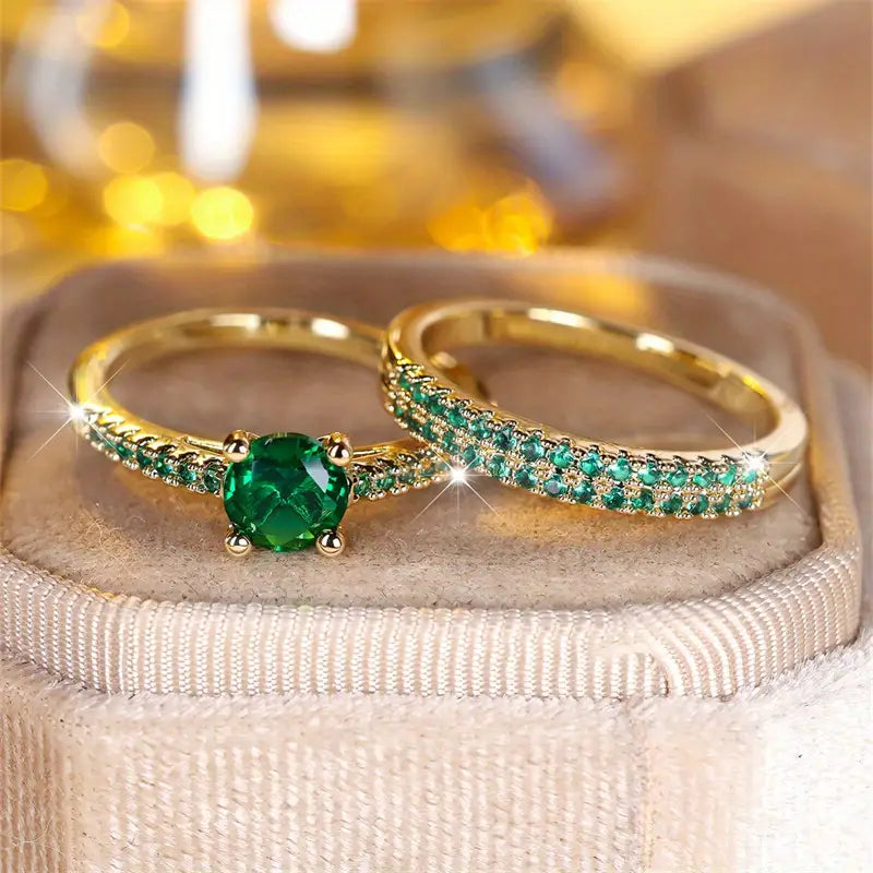 Sæt af Duo Ring med Smaragd i Guld