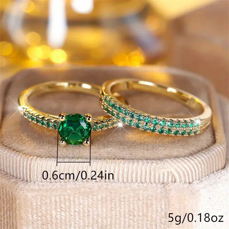 Sæt af Duo Ring med Smaragd i Guld