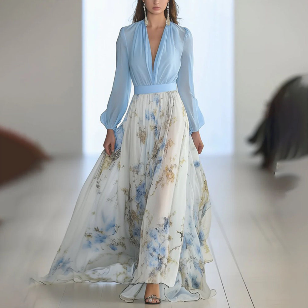 Nora | Lang kjole med blomsterprint