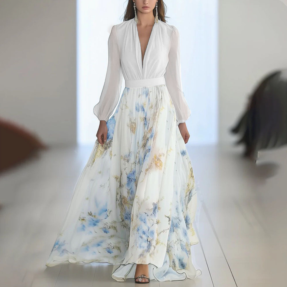 Nora | Lang kjole med blomsterprint