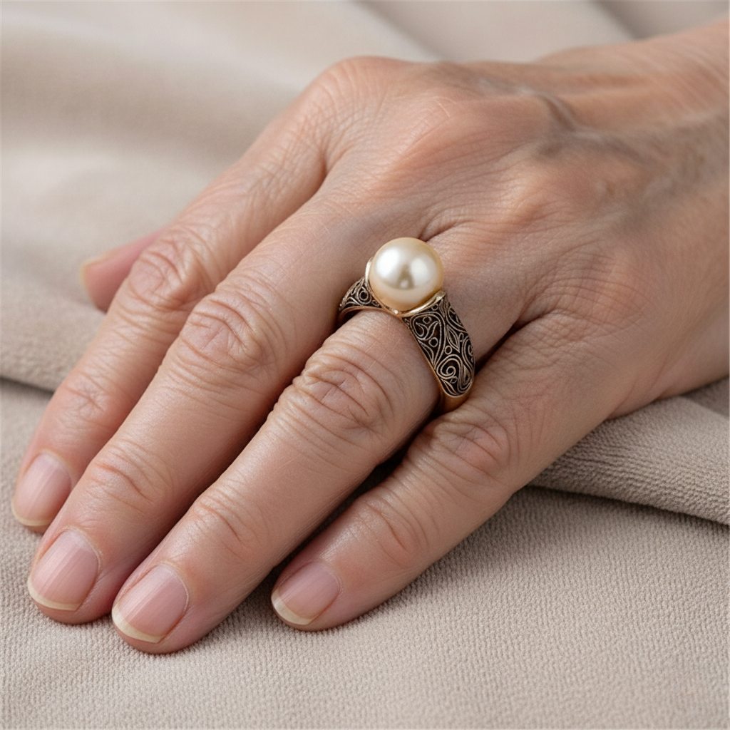 Vintage guld ring med perle