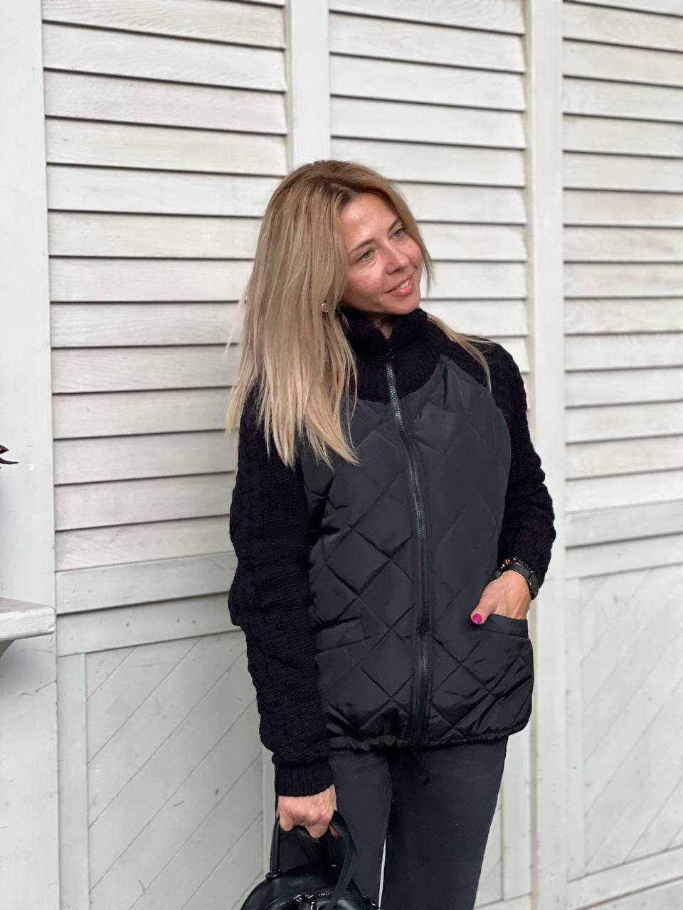 Nora - Patchwork strikket jakke til kvinder