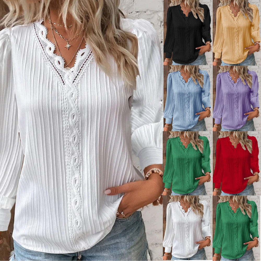Nora | Bluse Med Blondedetaljer i Chiffon