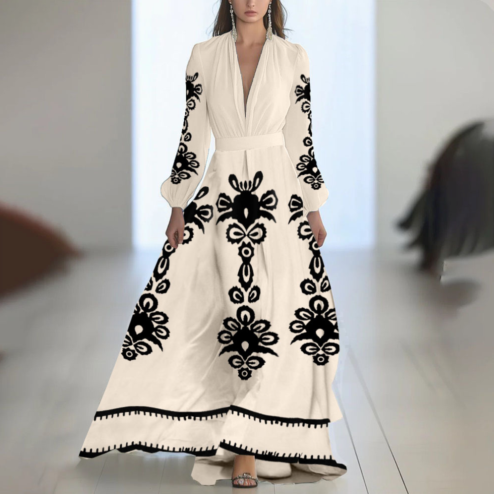 Nora | Lang kjole med blomsterprint