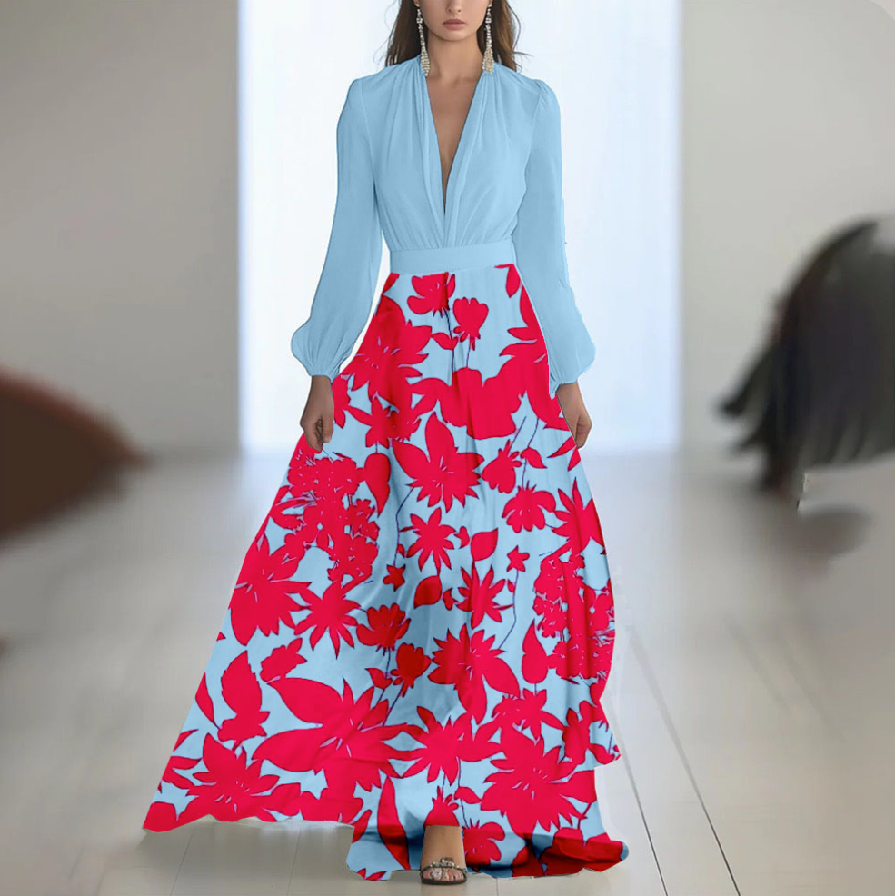 Nora | Lang kjole med blomsterprint