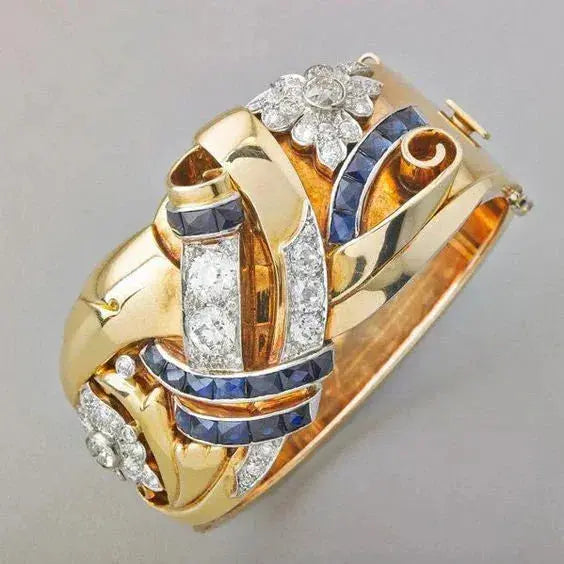 Vintage Guld Ring med Blå Zirkon