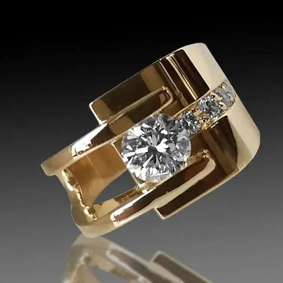 Vintage guld uregelmæssig ring med zirkon