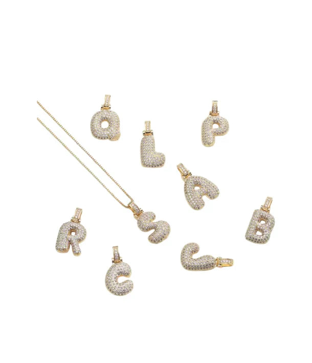 Pave Bubble Halskæde med Initial | 18k Guld